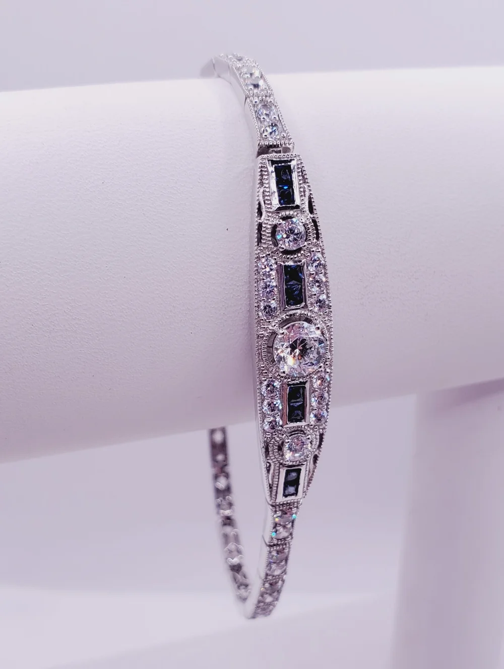 925 Sterling Silver Sapphire Blue CZ & Diamond Simulant Bracelet